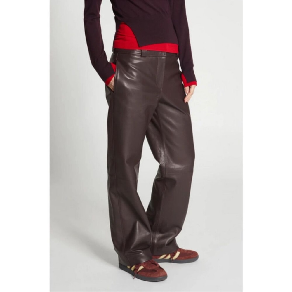NWT SAINT ART Nessa Burgundy 100% Lamb Nappa Leather Straight Leg Pants, Size XS
